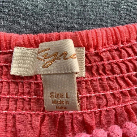 Kyra Off Shoulder Boho Tunic Coral Hand Embroidered Detail Cotton Top size Large - Picture 7 of 13